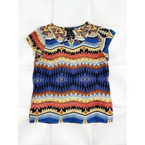 MM Couture by Miss Me Sz S Colorful Aztec Print Caged Cut Out Blouse Top Womens